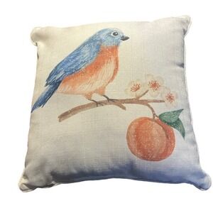 Decorative Throw Pillow Bluebird Peach Blossoms Fruit Bird Garden Spring‎ Accent